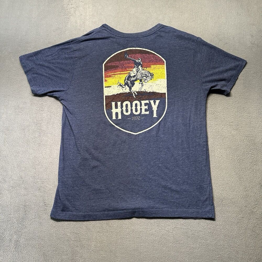 Hooey Mens XL Pocket T Shirt Blue Rodeo Cowboy Western Graphic Logo EUC